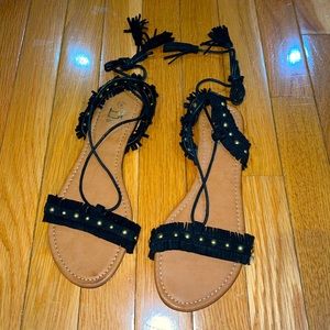 Sabo Skirt Black Tassled Tie Flat Sandals